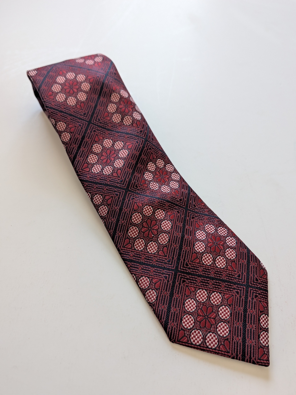 Vintage RAM Tiemakers Silk Blend Geometric Floral Necktie
